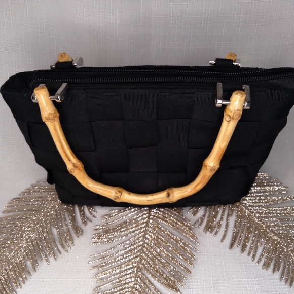 Braciano black woven handbag with bamboo handles - Picture 2 of 3